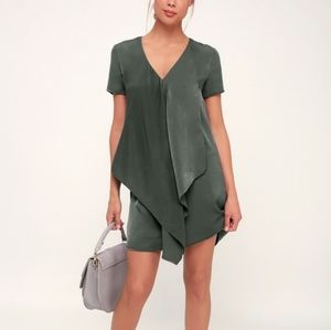 Lulus Olive Satin green front shift dress- used- size Medium